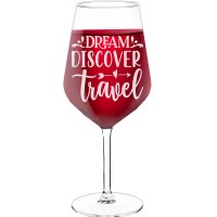 Best Friend Wine Glass With Engraved Text - "Dream Discover Travel", Gift for Wine Lover, Size 530ml
