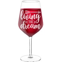 Large Wine Glass With Engraved Text - "Living The Dream", Gifts for Wine Lovers, Size 530ml