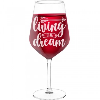 Large Wine Glass With Engraved Text - "Living The Dream", Gifts for Wine Lovers, Size 530ml