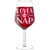 Personalised Wine Glass For Women With Engraved Text - "Loves To Nap', Birthday Gift Idea, Size 530ml