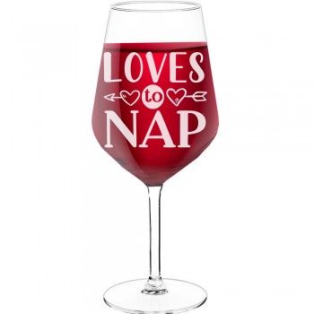 Vīna Glāze Ar Gravējumu ar Uzrakstu - "Loves To Nap", Dāvana Vīna Mīļotājam, Izmērs 530ml