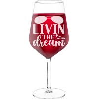 Personalised Wine Glass With Engraved Text - "Livin The Dream", Wine Lover Gifts, Size 530ml