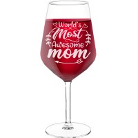 30Th Wine Glass With Engraved Text - "World`S Most Awesome Mom", Best Friend Gift, Size 530ml