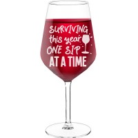 Wine Glass With Engraved Text  "Surviving One Sip At A Time", Size 530ml