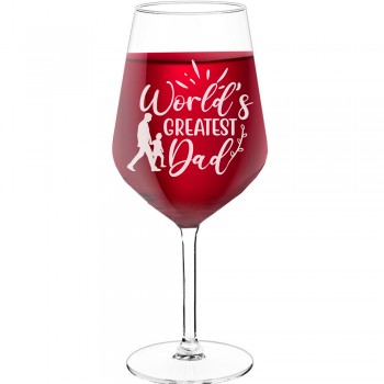 Dzimšanas Dienas Vīna Glāze ar Uzrakstu - "World Greatest Dad", Vīna Glāze kā Dāvana,  530ml