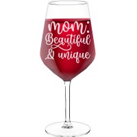 Wine Glass Engraved With Engraved Text - "Mom Beautiful & Unique-2", Gift for Wine Lover, Size 530ml