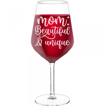 Vīna Glāze ar Uzrakstu - "Mom Beautiful & Unique 2", Oriģināla dāvana dzimšanas dienā, 530ml