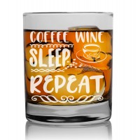 Man Birthday Gift Rum Glass 270ml With Engraved Text : "Coffee Wine Sleep"