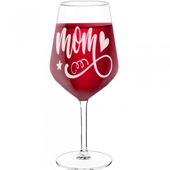Gravēta Vīna Glāze ar Uzrakstu - "Mom", Smieklīga Dāvana, 530ml