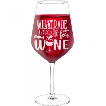 Dzimšanas Dienas Vīna Glāze ar Uzrakstu - "Will Trade Candy For Wine", Dzimšanas Dienas Dāvanas Ideja, Izmērs 530ml