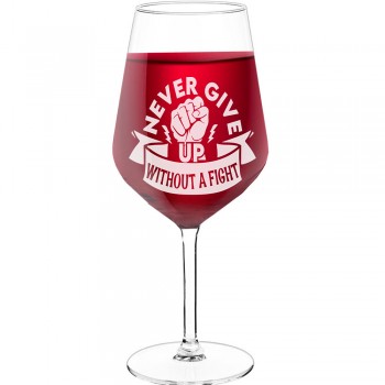 Dzirkstošā Vīna Glāze ar Uzrakstu - "Never Give Up Without A Fight", Neparasta Dāvana, Tilpums 530ml