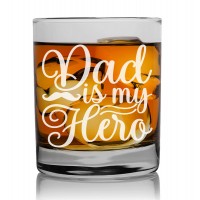 Gift For Men For Anniversary Fathers Day Whiskey Glass 270ml With Engraved Text : "Dad My Hero"