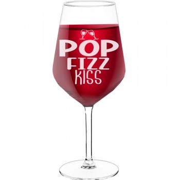 18Th Birthday Wine Glass With Engraved Text - "Pop Fizz Kiss", Gift for Woman, Size 530ml