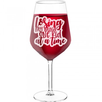 30Th Wine Glass With Engraved Text - "Losing My Mind One Kid At A Time", Fiend Gift, Size 530ml