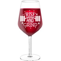 Wine Glass For Men With Engraved Text - "Rise And Grind", Gift for Woman, Size 530ml