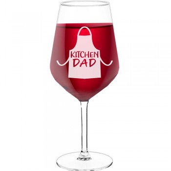 Sarkanvīna Glāzes ar Uzrakstu - "Kitchen Dad 1", Ideja Dāvanai, Izmērs 530ml
