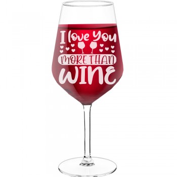 Vīna Glāzes Dāvanai ar Uzrakstu - "I Love You More Than Wine", Dāvana Vīrietim, Glāzes izmērs 530ml