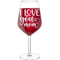 50Th Wine Glass With Engraved Text - "I Love You Mom (3)", Wine Gift Idea, Size 530ml