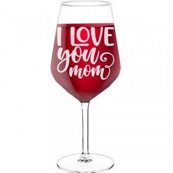 50Th Wine Glass With Engraved Text - "I Love You Mom (3)", Wine Gift Idea, Size 530ml