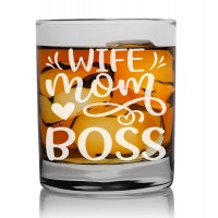 40. Dzimšanas Dienas Dāvana Vīriešiem  ar Gravējumu - "Wife Mom Boss" ,Stikla Viskija glāze 270ml