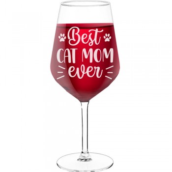 With Engraved Text - "Best Cat Mom Ever", Wine Gift Idea, Size 530ml