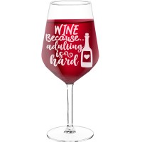 Wine Glass Gift With Engraved Text  "Wine Because Adulting", Size 530ml