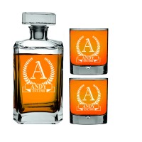 Custom Engraved Personalised Decanter 700ml with 2 Whiskey Glasses 270ml