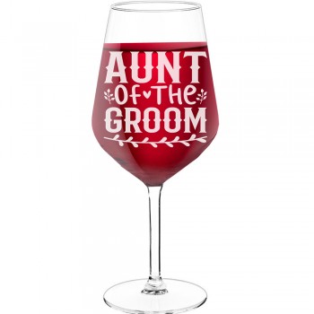 Gravēta Vīna Glāze ar Uzrakstu - "Aunt Of The Groom", Apsrātīga Dāvana, 530ml izmērs