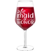 Wine Glass For Men With Engraved Text - "Maid Of Honor", Funny Wine Gift, Size 530ml