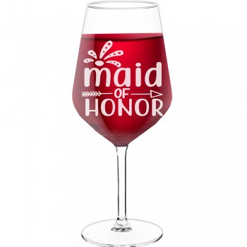 Wine Glass For Men With Engraved Text - "Maid Of Honor 4", Funny Wine Gift, Size 530ml