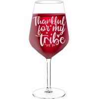 50Th Wine Glass With Engraved Text - "Thankful For My Tribe 5", Gift for Wine Lover, Size 530ml