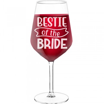 Stikla Vīna Glāze ar Uzrakstu - "Bestie Of The Bride 3", Vīna Glāze kā Dāvana,  530ml