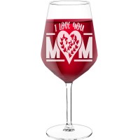 Wine Glass For Men With Engraved Text - "I Love You Mom (2)", Best Friend Gift, Size 530ml
