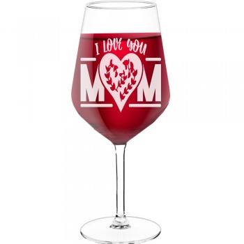 Wine Glass For Men With Engraved Text - "I Love You Mom (2)", Best Friend Gift, Size 530ml