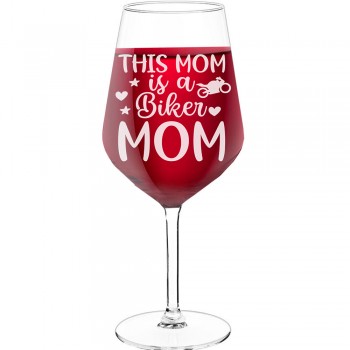 18Th Birthday Wine Glass With Engraved Text - "This Mom Is A Biker Mom (2)', Birthday Gift Idea, Size 530ml