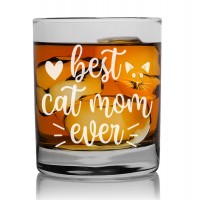 Gift For Men Fathers Day Scotch Glass 270ml With Engraved Text : "Best Cat Mom Ever"