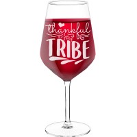 Birthday Wine Glass With Engraved Text - "Thankful For My Tribe", Wine Gift Idea, Size 530ml