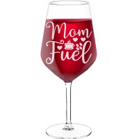 Birthday Wine Glass With Engraved Text - "Mom Fuel", Fiend Gift, Size 530ml