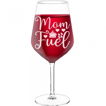 Sarkanvīna Glāzes ar Uzrakstu - "Mom Fuel", Dāvana Draugam, Tilpums 530ml