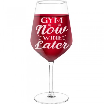 Vīna Glāze ar Uzrakstu - "Gym Now Wine Later", Oriģināla dāvana dzimšanas dienā, 530ml