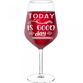 Vīna Glāze Ar Gravējumu ar Uzrakstu - "Today Is Good Day", Idejas Dāvanai, Tilpums 530ml
