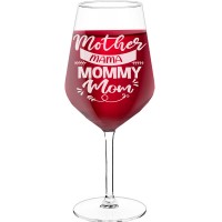 Wine Glass For Men With Engraved Text - "Mother Mama Mommy Mom", Gifts for Wine Lovers, Size 530ml