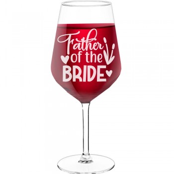 Wine Glass Engraved With Engraved Text - "Father Of The Bride', Birthday Gift Idea, Size 530ml