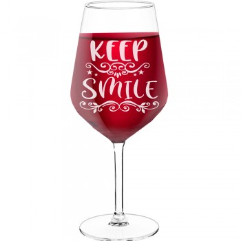 Wine Glass With Engraved Text - "Keep Smile", Fiend Gift, Size 530ml
