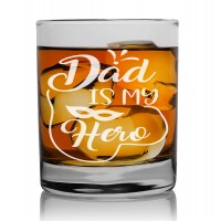 Gift For Men Birthday Cool Whisky Glass Personalised 270ml With Engraved Text : "Dad Is My Hero"