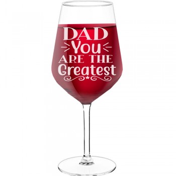 Vīna Glāze Ar Gravējumu ar Uzrakstu - "Dad You Are The Greatest", Dāvana Vīna Mīļotājam, Izmērs 530ml