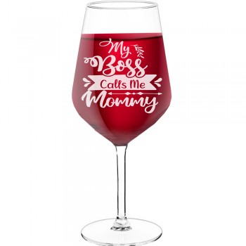 Sparkling Wine Glass With Engraved Text - "My Boss Calls Me Mommy", Best Friend Gift, Size 530ml