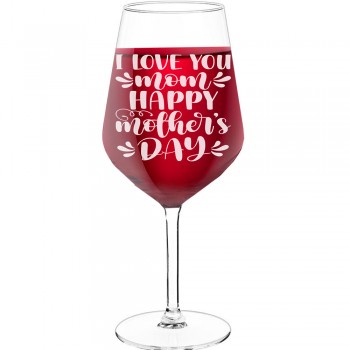 Vīna Glāze Ar Gravējumu ar Uzrakstu - "I Love You Mom Happy Mother'S Day", Dāvana Vīna Mīļotājam, Izmērs 530ml