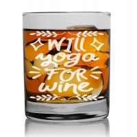 Gift For Men And Women Personalised Whisky Glass For Men 270ml With Engraved Text : "Will Yoga For Wine"