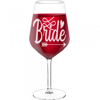 Birthday Wine Glass With Engraved Text - "Bride 3", Gift for Wine Lover, Size 530ml